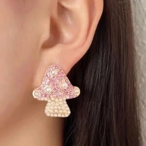 💍 FREE Mushroom Rhinestone Pearl Faux Boho Peasant Hipster Pop Art Hip Earrings